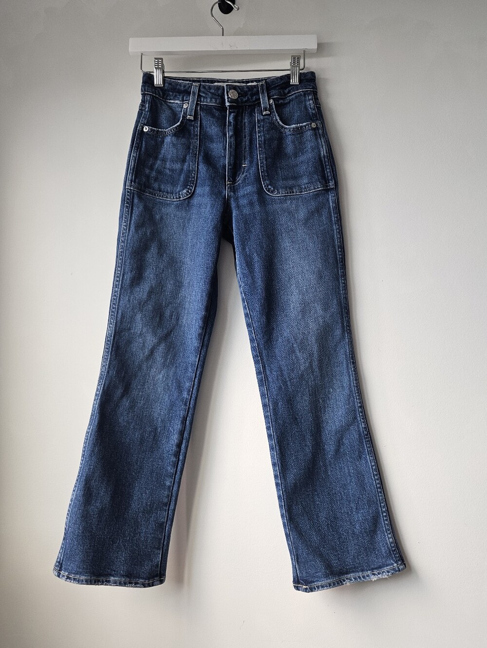 AMO Washed Denim High Waist Cropped Wide Leg Jeans